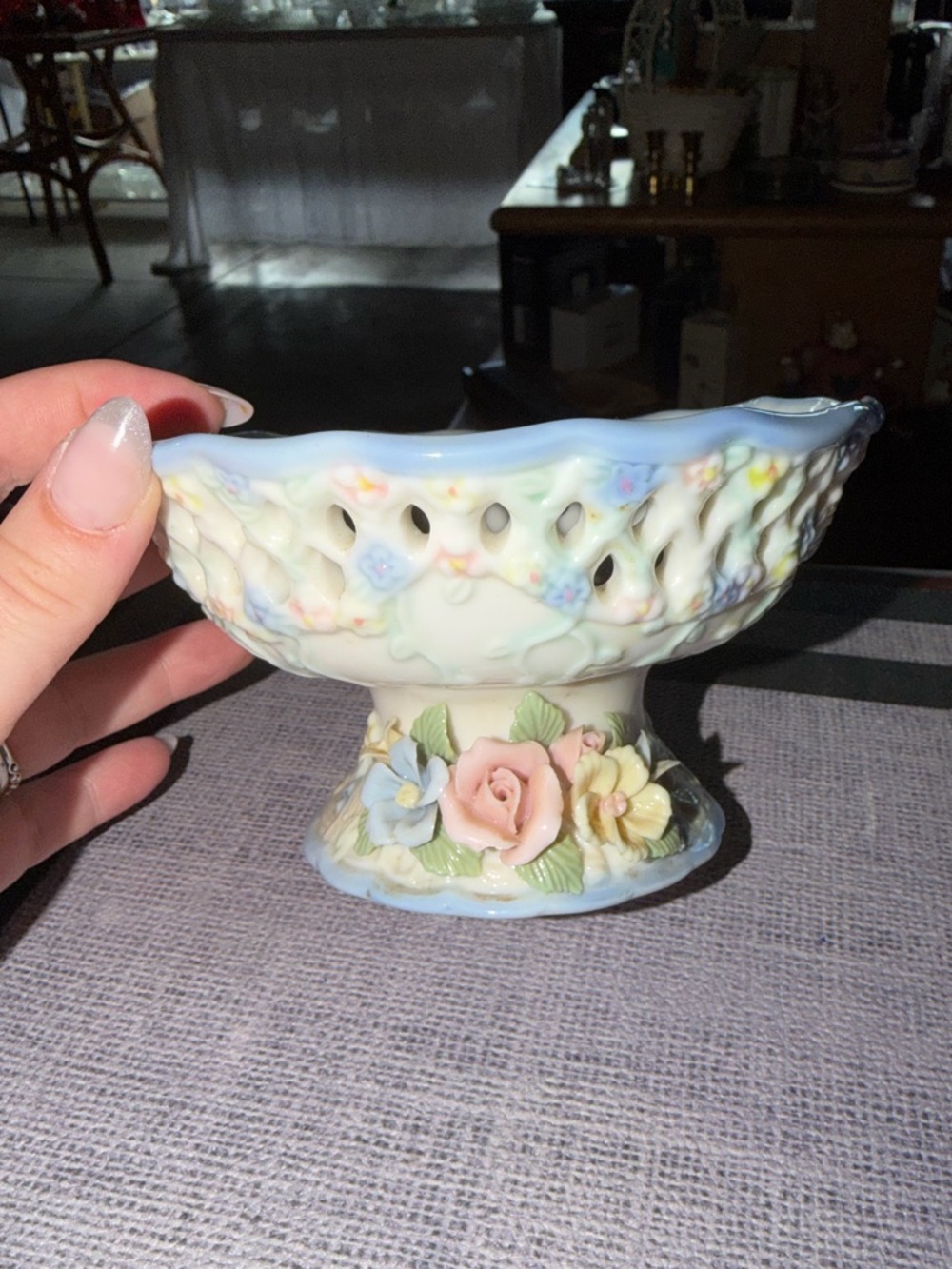 Porcelain Floral vintage candy dish or centerpiece